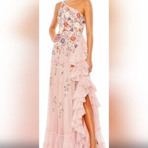 Floral Embroidered Pink Ruffle Dress